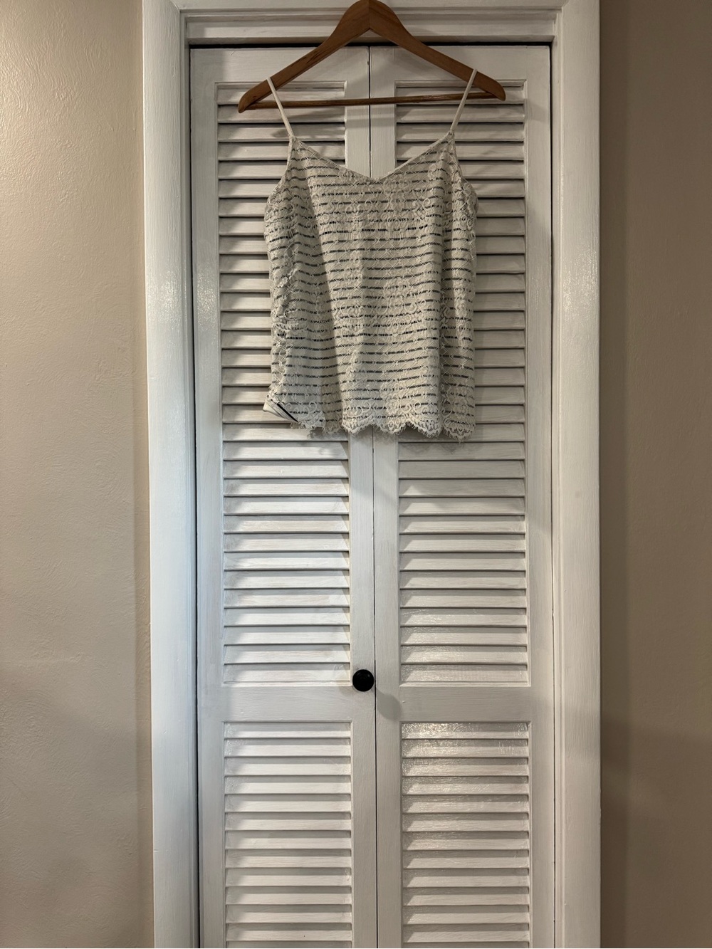 Maurices Cream Lace Trim Striped Cami Tank